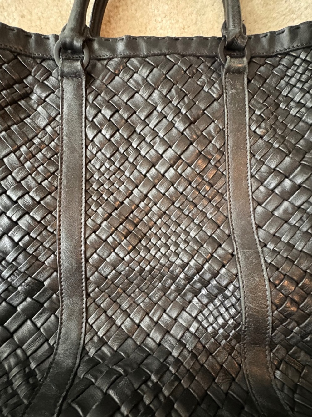 *FIRM PRICE* Falor ITALY Woven Black Leather Tote Handbag - Picture 5 of 15